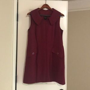 Burgundy dress.